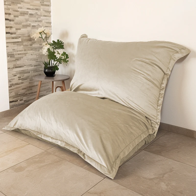 Pouf Géant XXL 190x155 Crème - Velours & Mousse (Canapé de Sol Prestige)