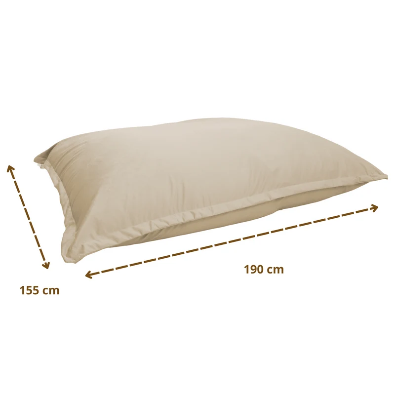 Pouf Géant XXL 190x155 Crème - Velours & Mousse (Canapé de Sol Prestige)