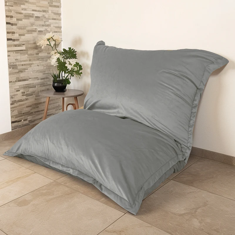 Pouf Géant XXL 190x155 Gris Clair - Velours & Mousse (Canapé de Sol Prestige)