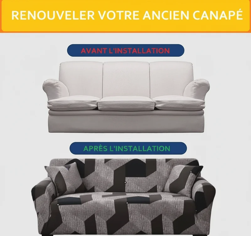 Housse de Canapé Extensible Motifs Géométrique - Tissu Doux & Durable