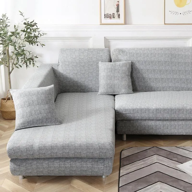 Housse de Canapé d'Angle Universelle Gris chiné