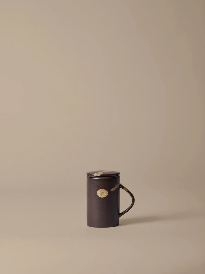 Koyo Tea Mug with Infuser Set - Dark Brown/Buff