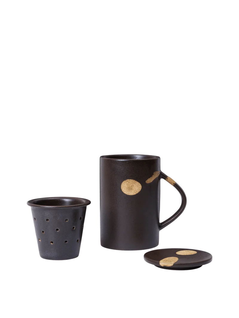 Koyo Tea Mug with Infuser Set - Dark Brown/Buff