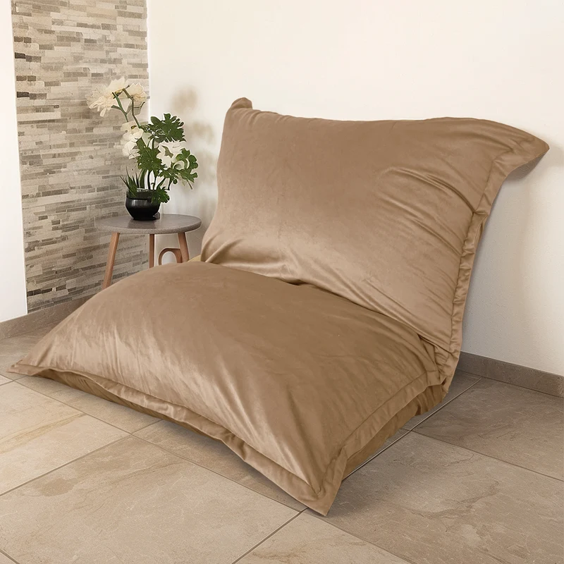 Pouf Géant XXL 190x155 Beige - Velours & Mousse (Canapé de Sol Prestige)