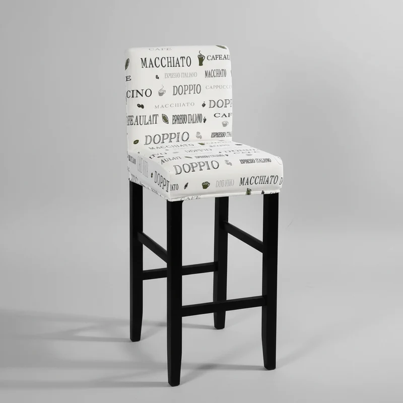 Housse de Tabouret de Bar Extensible - Motif Café Noir sur Blanc