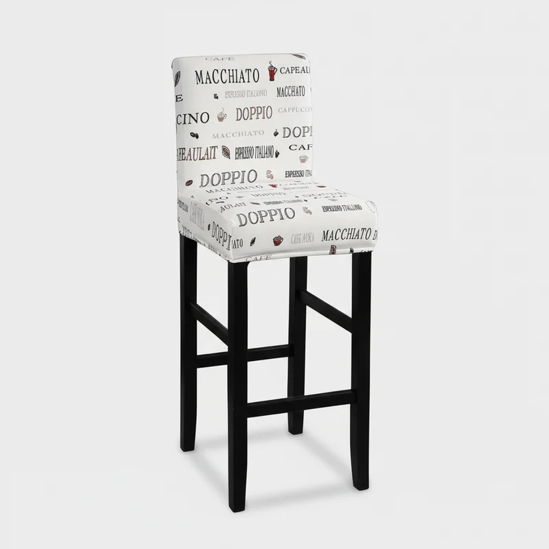 Housse de Tabouret de Bar Extensible - Motif Café Noir sur Blanc