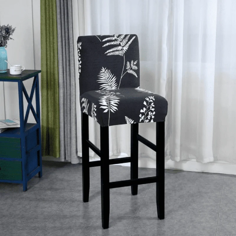 Housse de Tabouret de Bar Extensible - Motif Feuilles Gris Foncé