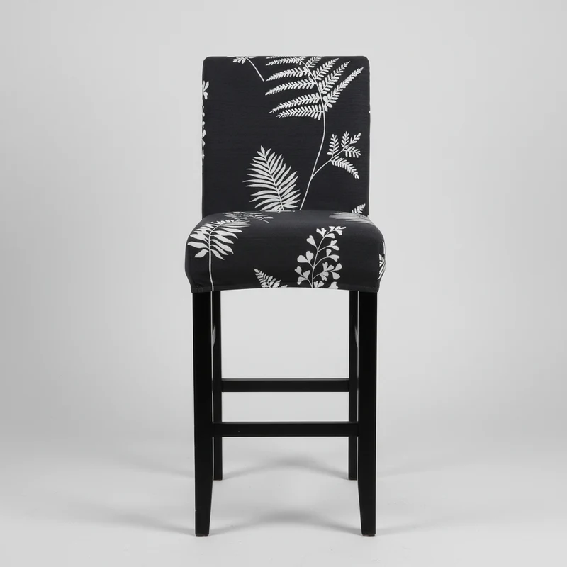Housse de Tabouret de Bar Extensible - Motif Feuilles Gris Foncé