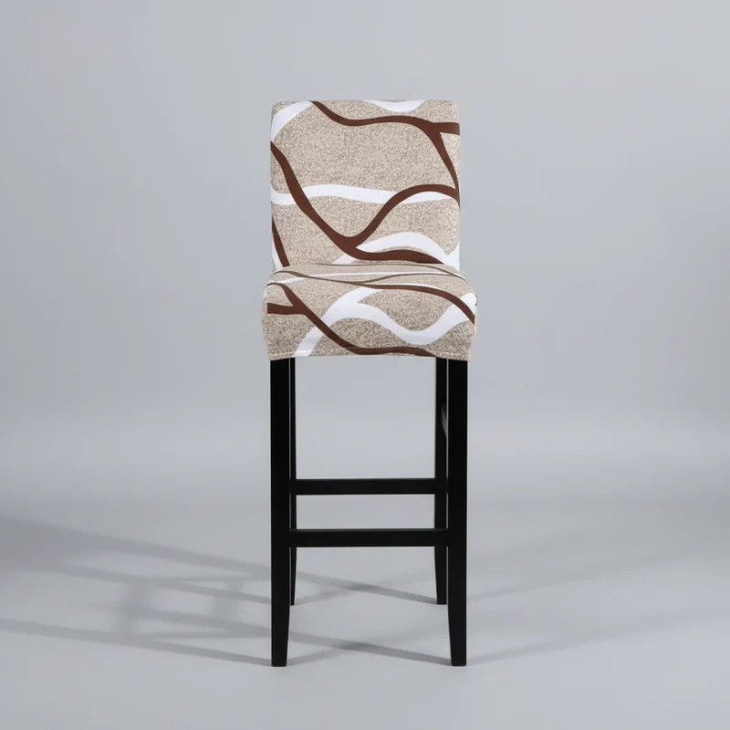 Housse de Tabouret de Bar Extensible Beige à Motifs Ondulés Marron et Blanc