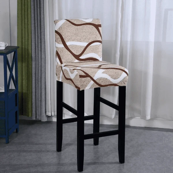 Housse de Tabouret de Bar Extensible Beige à Motifs Ondulés Marron et Blanc