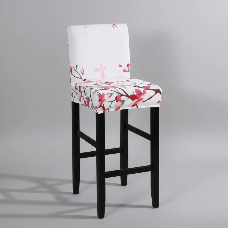 Housse de Tabouret de Bar Extensible Blanche à Motifs Floraux Roses