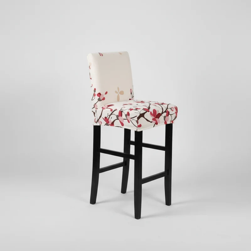 Housse de Tabouret de Bar Extensible Blanche à Motifs Floraux Roses