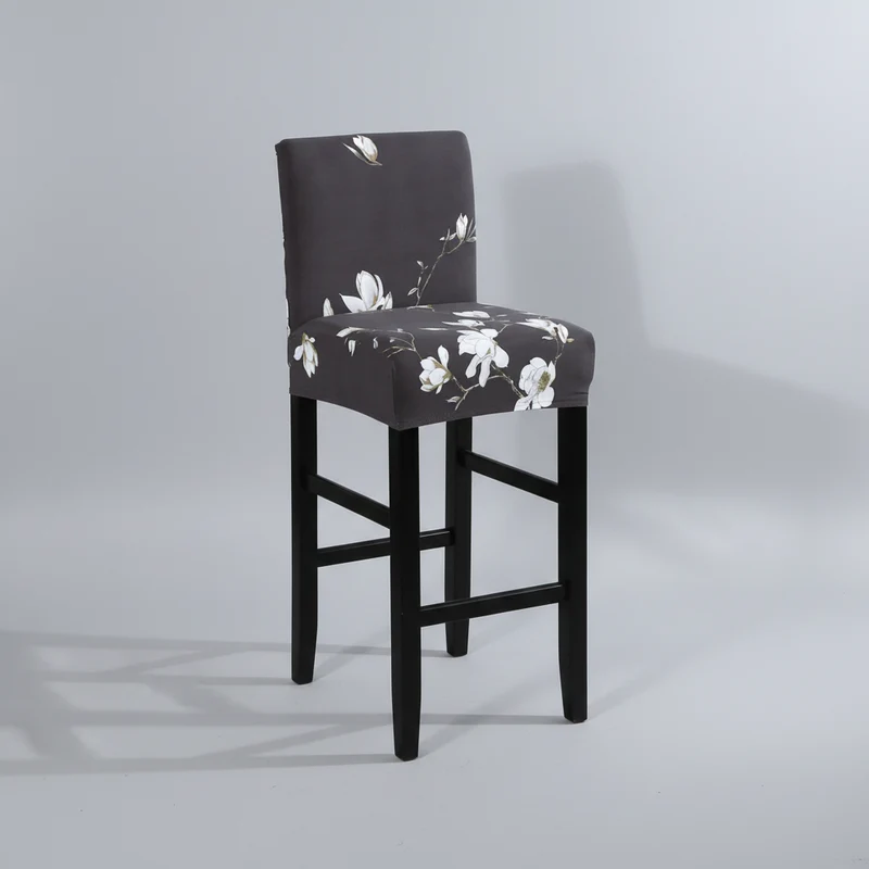 Housse de Tabouret de Bar Extensible Noire à Motifs Floraux Blancs