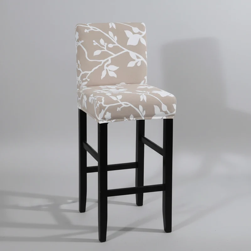 Housse de Tabouret de Bar Extensible Beige à Motifs Floraux Blancs