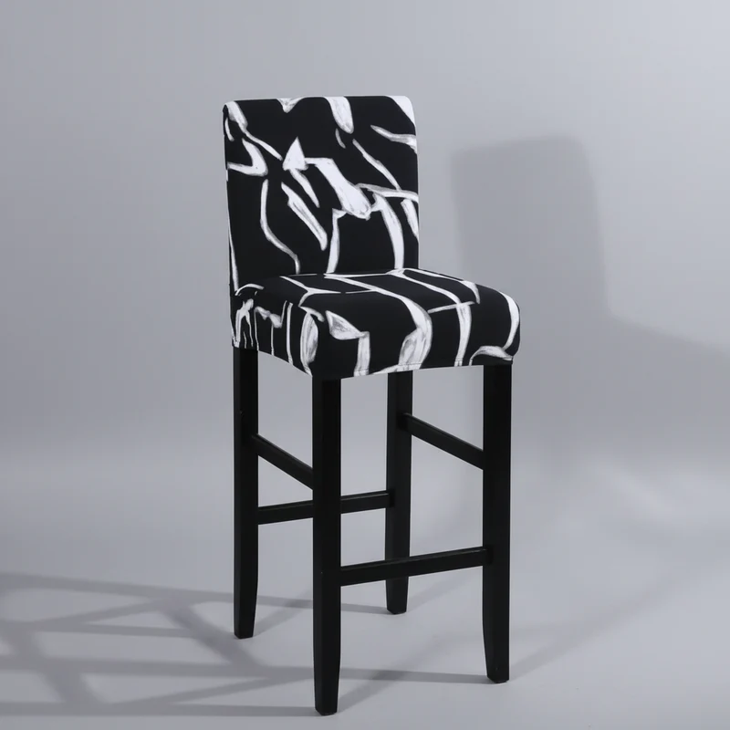 Housse Tabouret de Bar Extensible Noire à Motifs Blancs - Design Moderne & Protection Premium