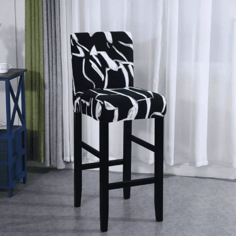 Housse Tabouret de Bar Extensible Noire à Motifs Blancs - Design Moderne & Protection Premium
