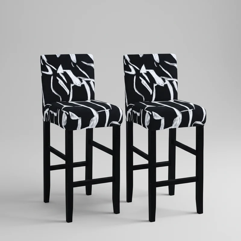 Housse Tabouret de Bar Extensible Noire à Motifs Blancs - Design Moderne & Protection Premium