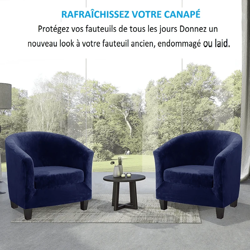 Housse de Fauteuil Velours - Bleu Marine