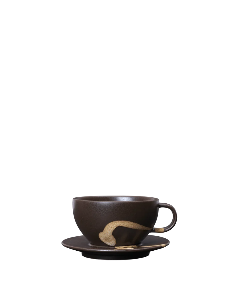 Koyo Cup with Saucer - Dark Brown/Buff