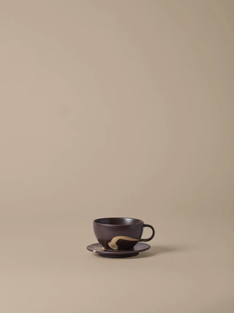 Koyo Cup with Saucer - Dark Brown/Buff