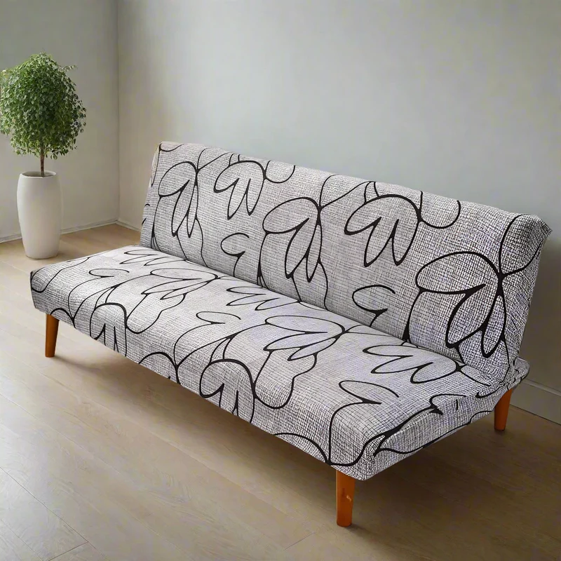 Housse de Clic Clac Extensible à Motifs Feuilles Noires - Style Moderne Gris Clair