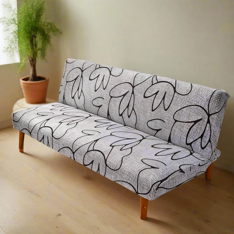 Housse de Clic Clac Extensible à Motifs Feuilles Noires - Style Moderne Gris Clair