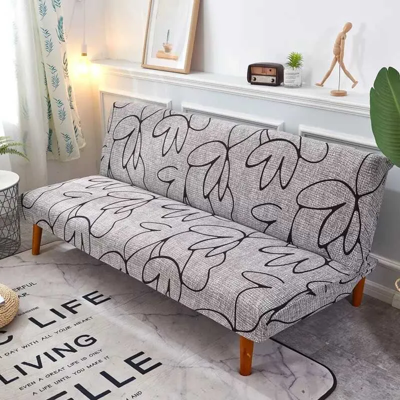 Housse de Clic Clac Extensible à Motifs Feuilles Noires - Style Moderne Gris Clair