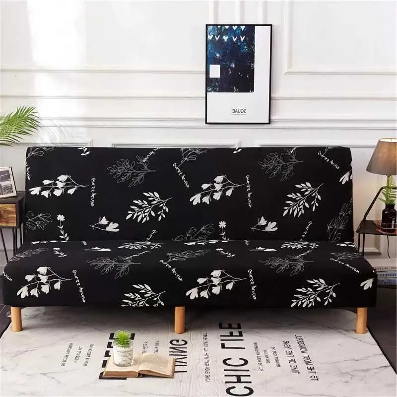 Housse Clic Clac à Motifs Floraux Noirs et Blancs - Élégance et Protection pour Canapé-Lit