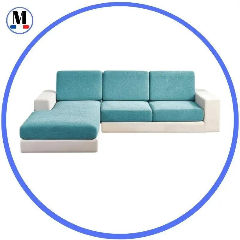 Housse de coussin D'assise & Dossier - Motif jacquard velours bleu