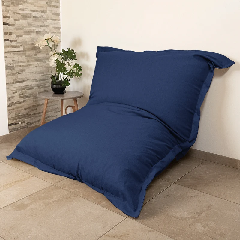Pouf Géant XXL 190x155 Bleu Indigo - Effet Lin & Mousse (Canapé de Sol Design)