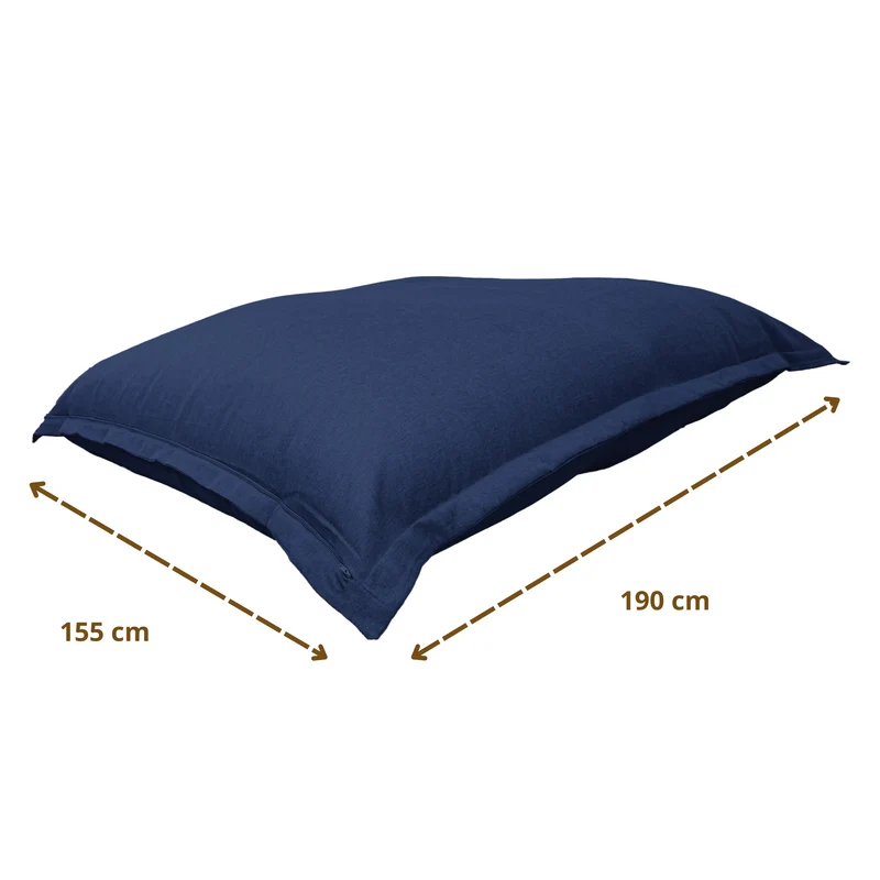 Pouf Géant XXL 190x155 Bleu Indigo - Effet Lin & Mousse (Canapé de Sol Design)