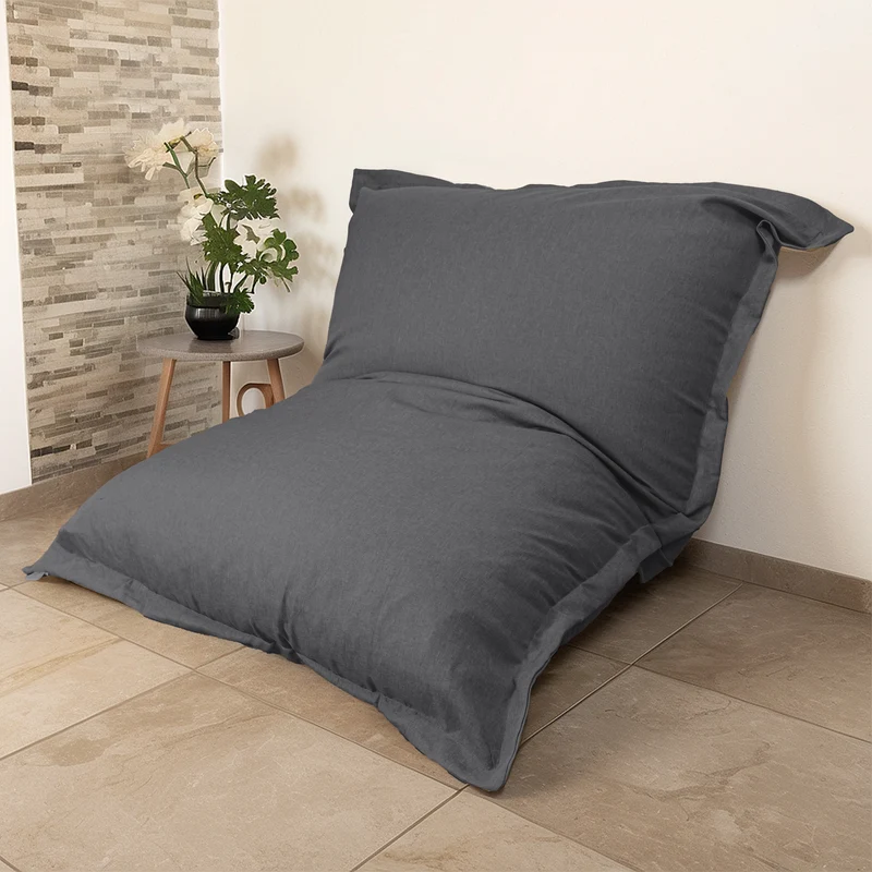 Pouf Géant XXL 190x155 Gris Chiné - Effet Lin & Mousse (Canapé de Sol Design)