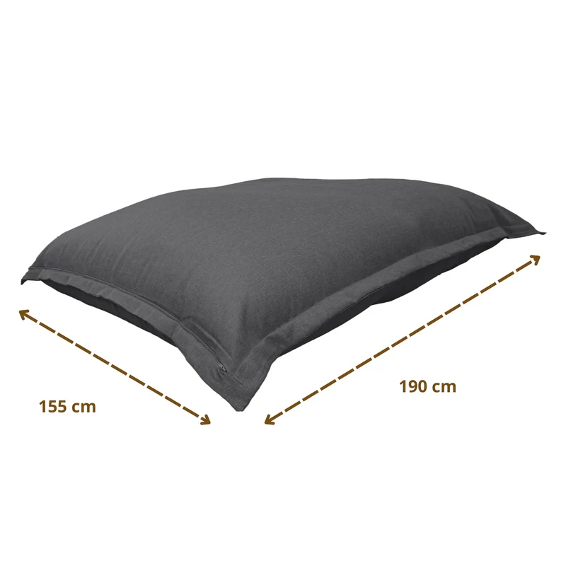Pouf Géant XXL 190x155 Gris Chiné - Effet Lin & Mousse (Canapé de Sol Design)