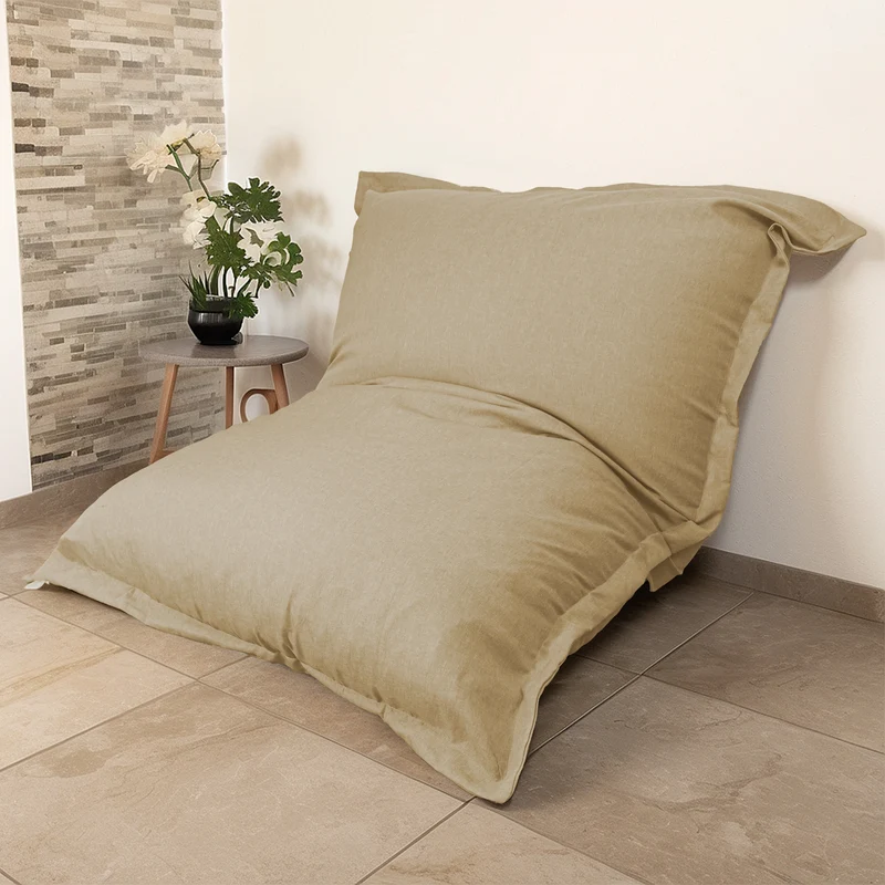 Pouf Géant XXL 190x155 Beige - Effet Lin & Mousse (Canapé de Sol Design)