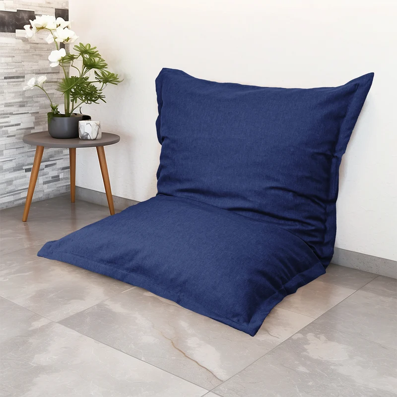 Pouf Coussin Géant XL 150x100 Bleu Indigo - Effet Lin & Mousse (Salon Chic)
