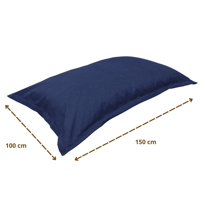 Pouf Coussin Géant XL 150x100 Bleu Indigo - Effet Lin & Mousse (Salon Chic)