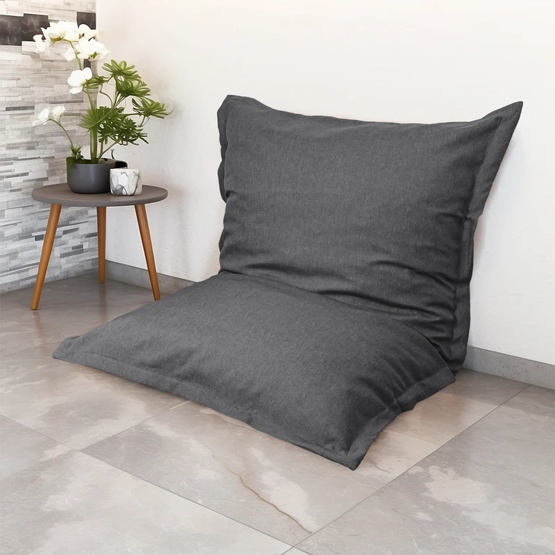 Pouf Coussin Géant XL 150x100 Gris Chiné - Effet Lin & Mousse (Salon Chic)