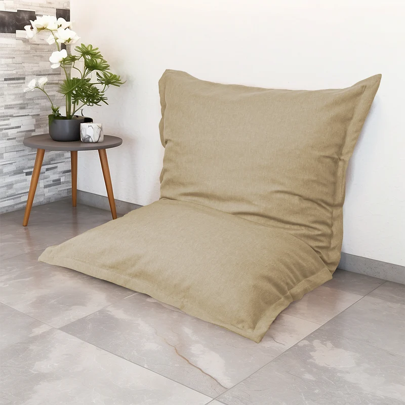 Pouf Coussin Géant XL 150x100 Beige - Effet Lin & Mousse (Salon Chic)
