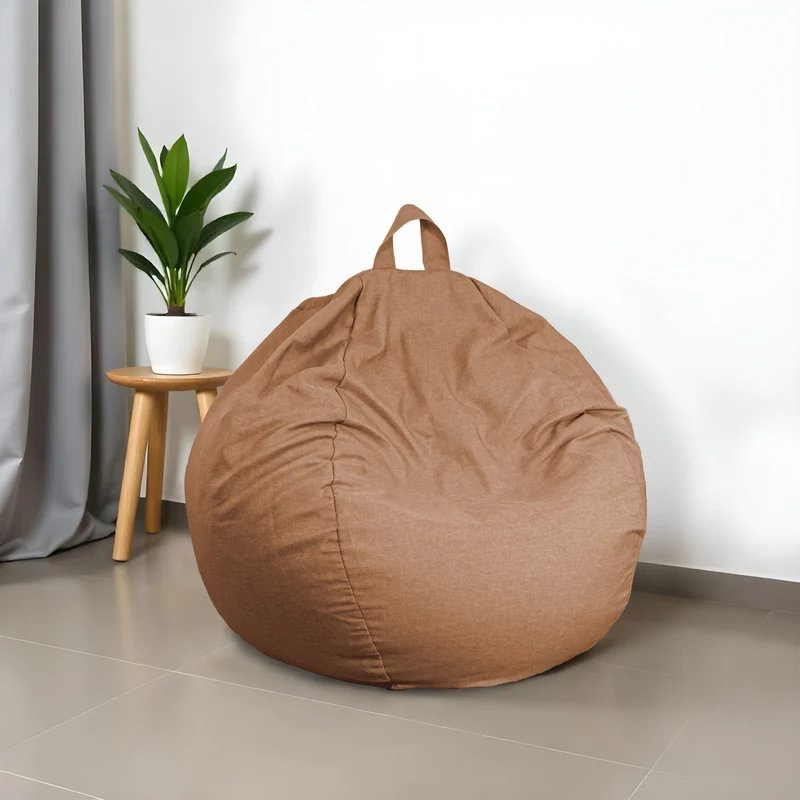 Pouf poire XL d'intérieur en tissu effet lin - 110x120 cm - Marron clair