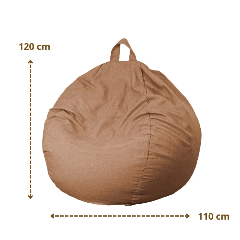 Pouf poire XL d'intérieur en tissu effet lin - 110x120 cm - Marron clair
