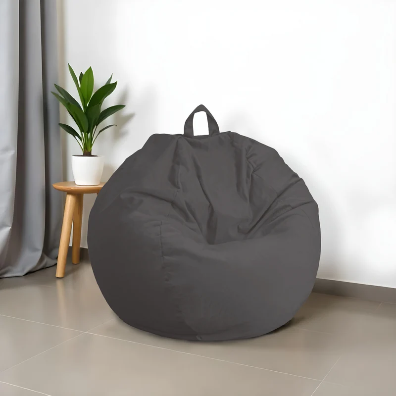 Pouf poire XL d'intérieur en tissu velours - 110x120 cm - Gris foncé