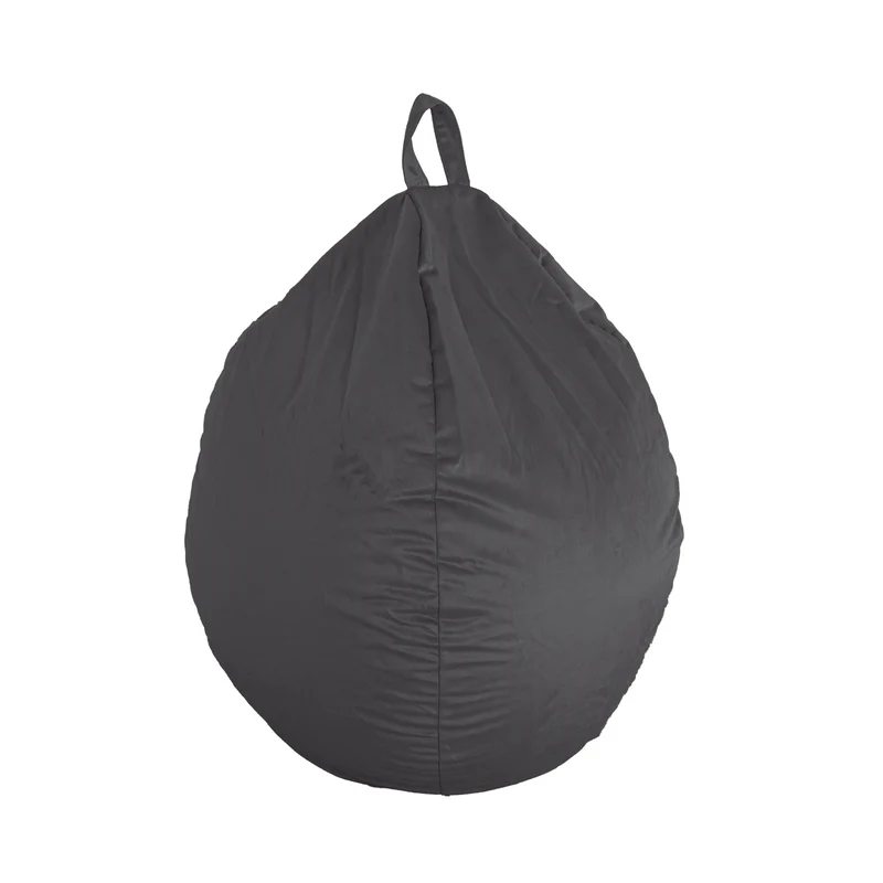 Pouf poire XL d'intérieur en tissu velours - 110x120 cm - Gris foncé