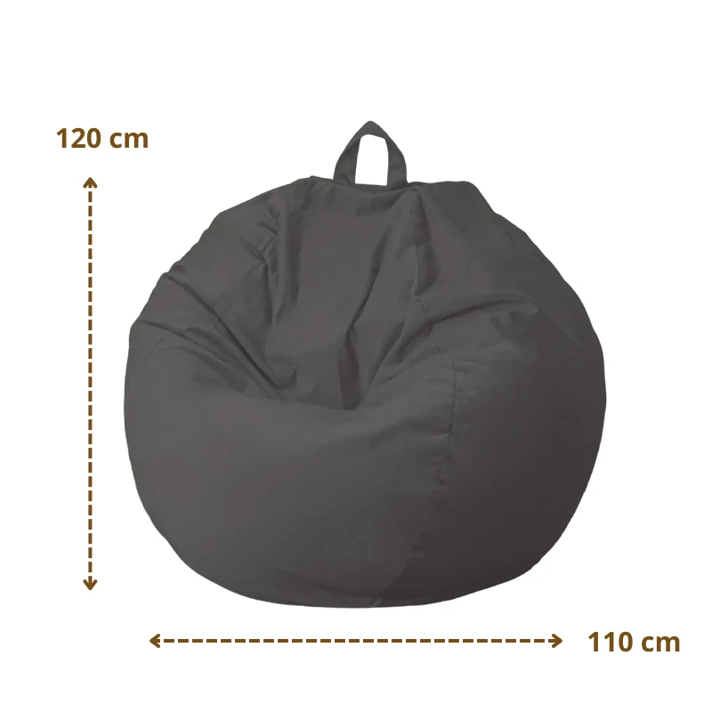 Pouf poire XL d'intérieur en tissu velours - 110x120 cm - Gris foncé