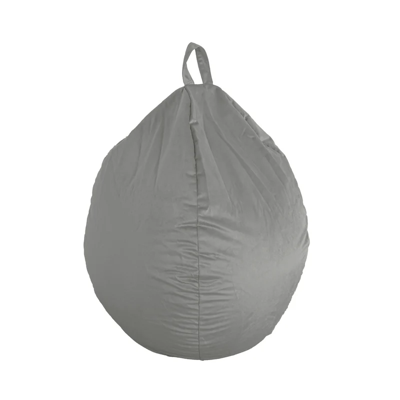Pouf poire XL d'intérieur en tissu velours - 110x120 cm - Gris clair