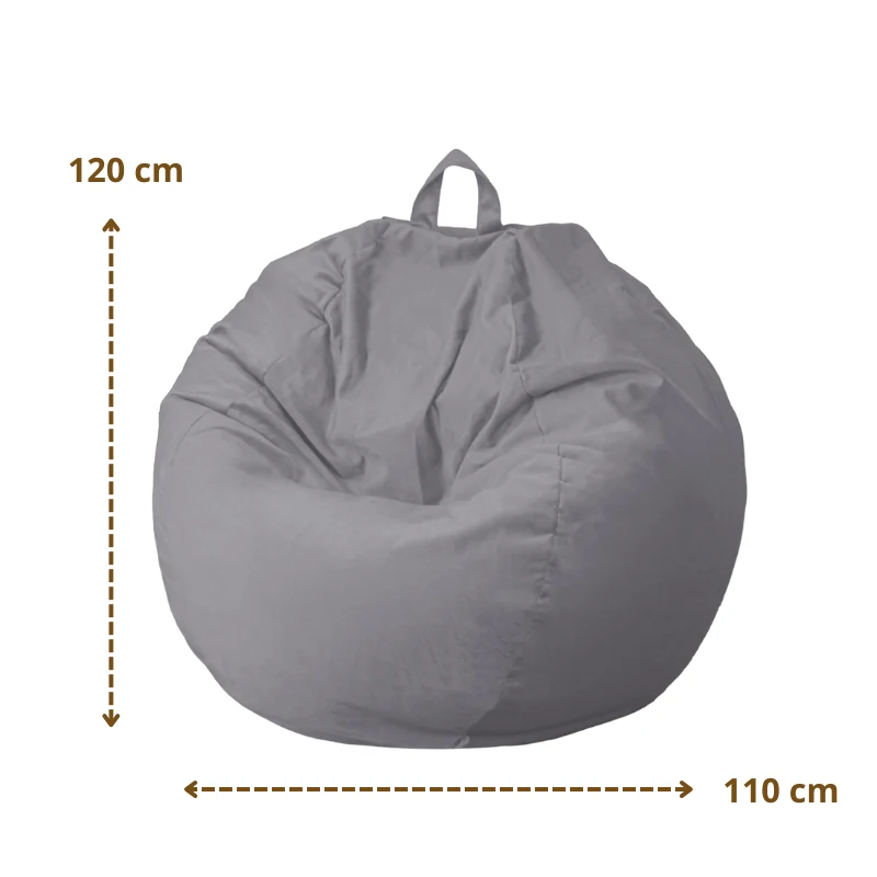 Pouf poire XL d'intérieur en tissu velours - 110x120 cm - Gris clair
