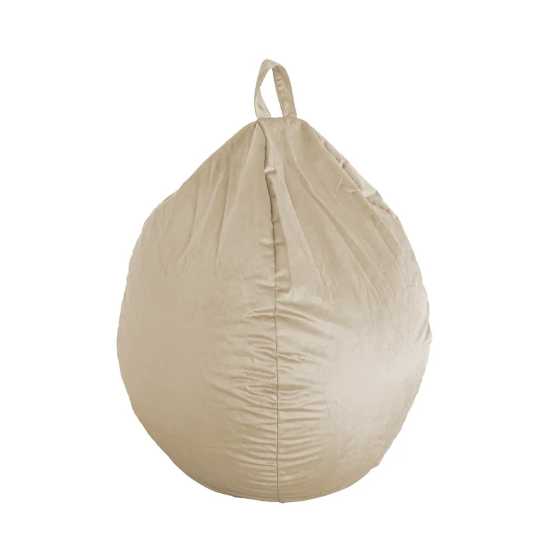 Pouf poire XL d'intérieur en tissu velours - 110x120 cm - Crême