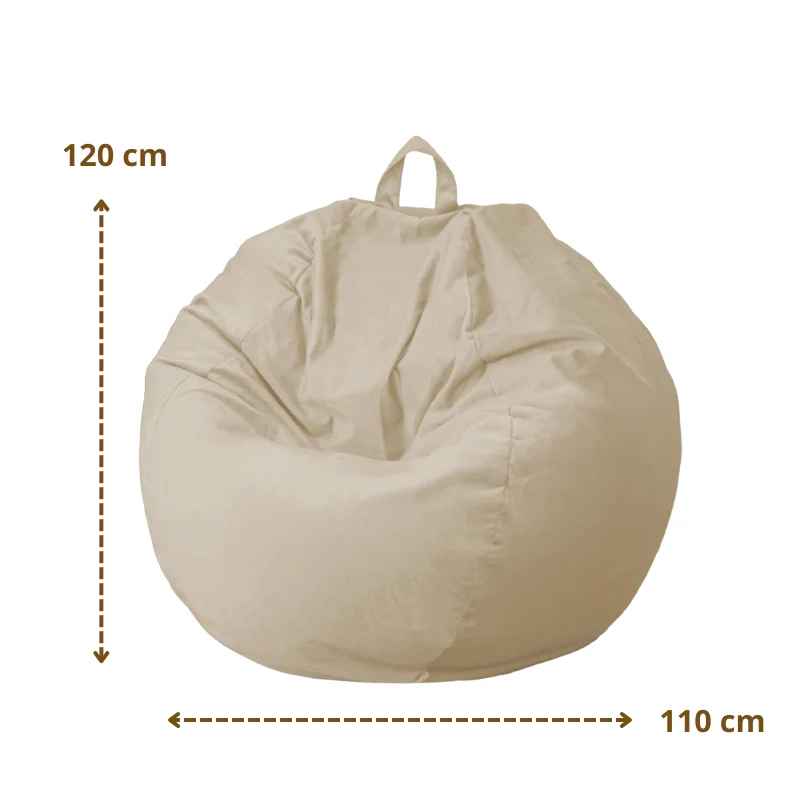 Pouf poire XL d'intérieur en tissu velours - 110x120 cm - Crême