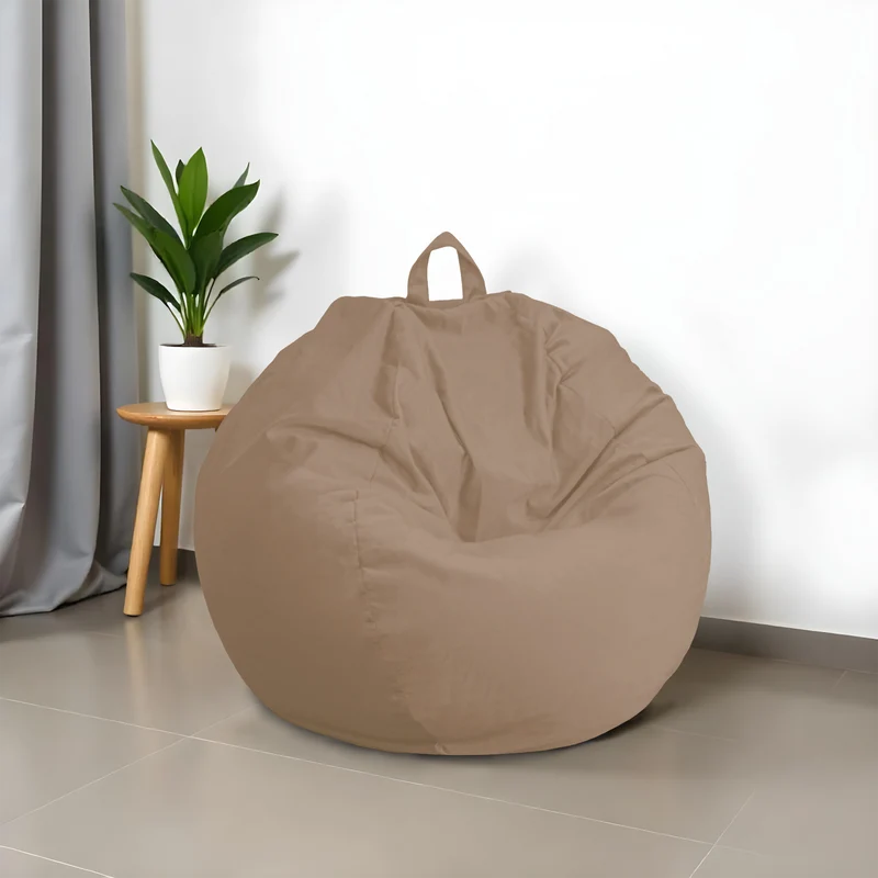 Pouf poire XL d'intérieur en tissu velours - 110x120 cm - Beige