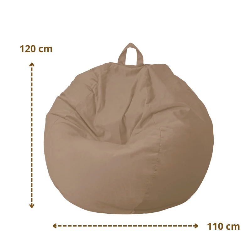 Pouf poire XL d'intérieur en tissu velours - 110x120 cm - Beige