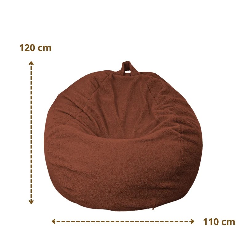 Pouf poire XL d'intérieur en tissu sherpa - 110x120 cm - Terracotta